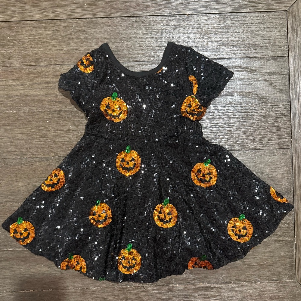 Glittery Black Pumpkin Halloween Dress for Toddlers Size 18-24 Months
